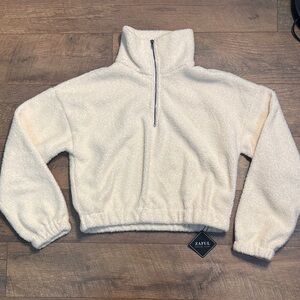 Zaful Women's Crop Fleece Coat Half Zip Cream Ivory Size‎ 4